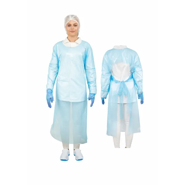 Engangskittel blå CPE, 1400mm lengde