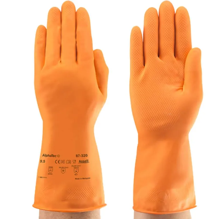 Hanske til mathåndtering oransje lateks 