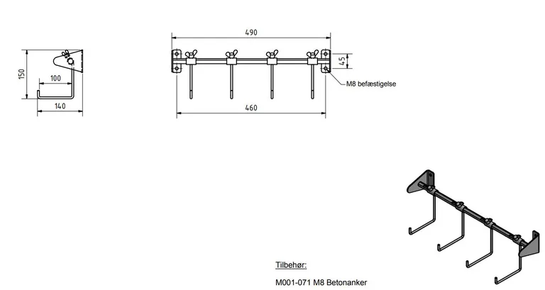 Veggoppheng til engangsforkle på blokk