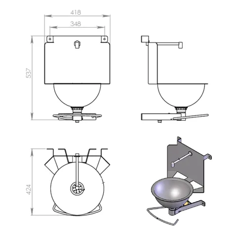 Håndvask kompakt D: 300mm, åpen rygg, knestyrt kran